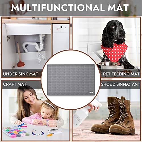  RESILION Flexible Waterproof Grey Silicone Under Sink Mat For Kitchen Cabinet With Drain Hole, 34" X 22" Silicone Under Sink Mat Liner Hold Up To 2 Gallons Liquid Sink Mats For Bottom Of Kitchen Sink