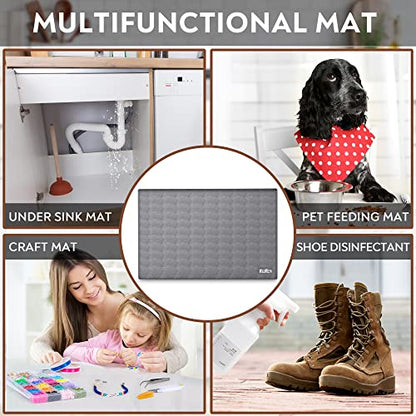  RESILION Flexible Waterproof Grey Silicone Under Sink Mat For Kitchen Cabinet With Drain Hole, 34" X 22" Silicone Under Sink Mat Liner Hold Up To 2 Gallons Liquid Sink Mats For Bottom Of Kitchen Sink