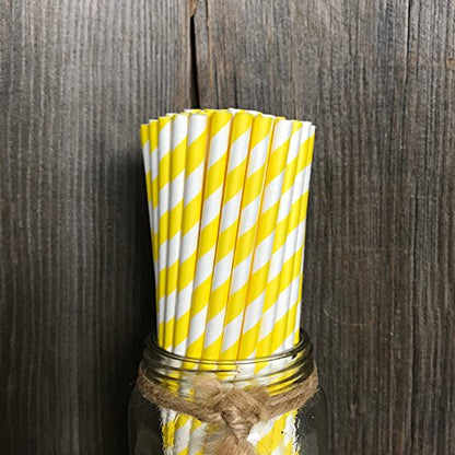  Striped Paper Straws - Yellow White - 7.75 Inches - Pack Of 50 - Outside The Box Papers Brand