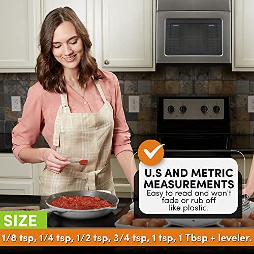  Heavy Duty Stainless Steel Metal Measuring Spoons For Dry Or Liquid, Fits In Spice Jar, Set Of 7 Including Leveler