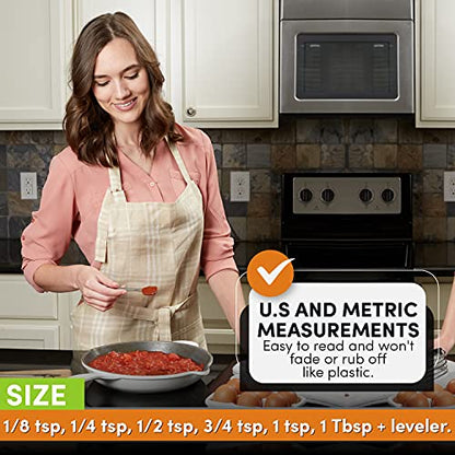  Heavy Duty Stainless Steel Metal Measuring Spoons For Dry Or Liquid, Fits In Spice Jar, Set Of 7 Including Leveler