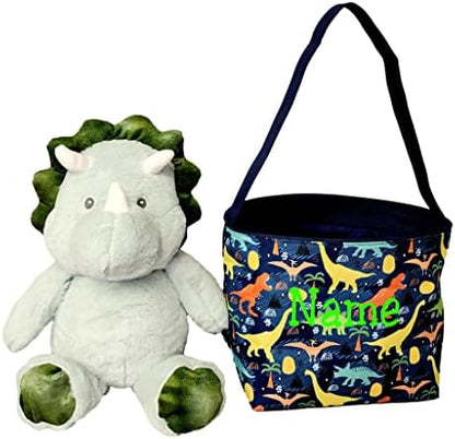  Dinosaur Easter Basket Bucket Fabric Tote Bag Toy Bin - Can Be Personalized Or Monogrammed - Great Gift For Boy Or Girl