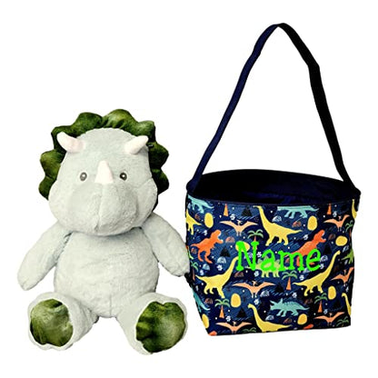  Dinosaur Easter Basket Bucket Fabric Tote Bag Toy Bin - Can Be Personalized Or Monogrammed - Great Gift For Boy Or Girl