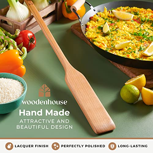  Xtra-Long 24" Wooden Paddle - Long-Handled Beech Wood Stirring Paddle - Cajun Cooking Mixing & Brewing Big Stock Pots - Heavy-Duty Flat Stir Paddles For Cooking - Hardwood Cookware By Woodenhouse