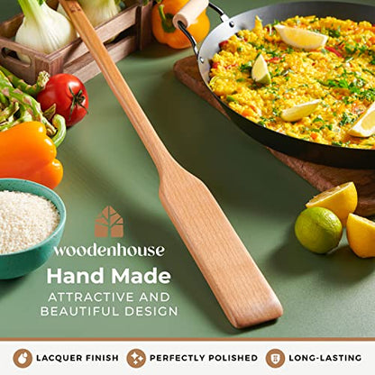  Xtra-Long 24" Wooden Paddle - Long-Handled Beech Wood Stirring Paddle - Cajun Cooking Mixing & Brewing Big Stock Pots - Heavy-Duty Flat Stir Paddles For Cooking - Hardwood Cookware By Woodenhouse