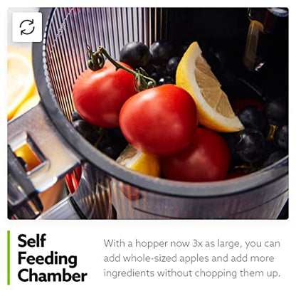  H-200 Easy Clean Electronic Juicer Machine (Silver) - Self Feeding Slow Juicer W Big Mouth Hopper To Fit Whole Fruits & Vegetables - Healthy Living - Rinse Clean No Scrub BPA Free Easy Assembly