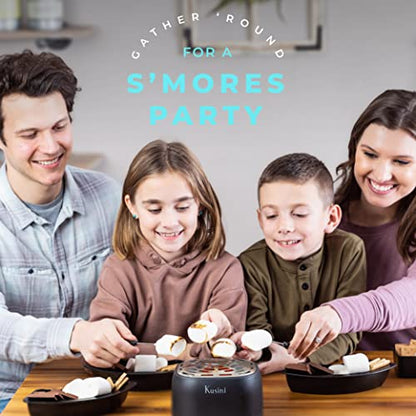  Smores Maker Tabletop Indoor - Flameless Electric Marshmallow Roaster – 4 Detachable Trays & 4 Roasting Forks – Gift Set & Date Night Idea. Movie Night Supplies & Housewarming Gift