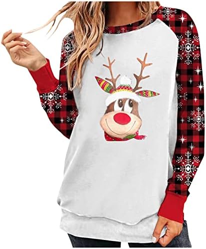  Womens Crewneck Sweatshirt Fall Crew Neck Christmas Print Long Sleeve Sweatshirts Loose Tops Pullover Top Streetwear
