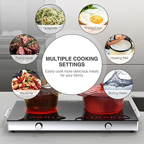  Electric Cooktop,120V 2400W Electric Stove Top With Knob Control,9 Power Levels, Kids Lock & Timer, Hot Surface Indicator, Overheat Protection,12 Inch Built-in Radiant Double Induction Cooktop