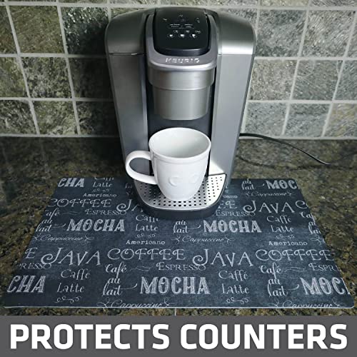  Coffee Maker Mat, (Coffee Station Bar Accessory) Protects Kitchen Countertops From Spills, Stains & Scratches - Absorbent/Waterproof/Machine Washable (USA Made) (12” X 20”) (Java Chalkboard)