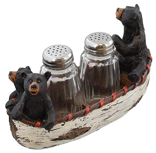  Three Black Bears Canoeing Salt & Pepper Set - Rustic Cabin Canoe Cub Decor