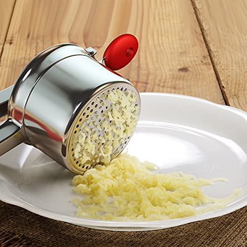  Potato Ricer Stainless Steel With 3 Interchangeable Fineness Discs, Ricer Kitchen Tool For Mashed Potatoes, Cauliflower Rice Maker Masher, Gnocchi Potatoe Spaetzle Press Patoto Masher (Red)