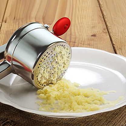  Potato Ricer Stainless Steel With 3 Interchangeable Fineness Discs, Ricer Kitchen Tool For Mashed Potatoes, Cauliflower Rice Maker Masher, Gnocchi Potatoe Spaetzle Press Patoto Masher (Red)