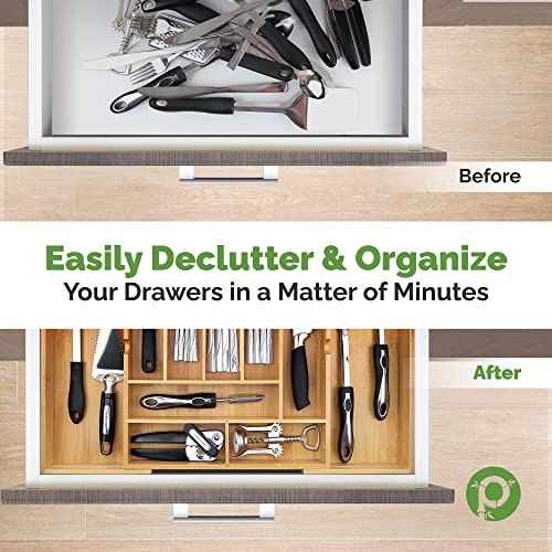  Silverware Organizer - Expandable Kitchen Drawer Organizer - Adjustable Kitchen Drawer Organizer For Utensils, Expandable To 25 Inches Wide, 10 Compartments, Silverware Tray For Drawer