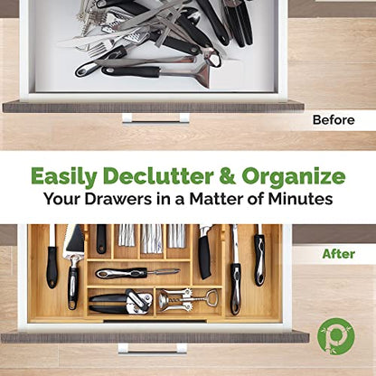  Silverware Organizer - Expandable Kitchen Drawer Organizer - Adjustable Kitchen Drawer Organizer For Utensils, Expandable To 25 Inches Wide, 10 Compartments, Silverware Tray For Drawer