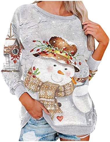  Womens Crewneck Sweatshirt Cute Fashion Christmas Print Long Sleeve Sweatshirts Loose Tops Pullover Top Streetwear