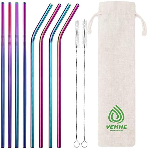  Metal Straws Drinking Straws 10.5" Stainless Steel Straws Reusable 8 Set - Ultra Long Rainbow Color-Cleaning Brush For 20/30 Oz For Yeti