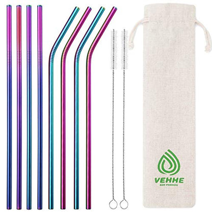  Metal Straws Drinking Straws 10.5" Stainless Steel Straws Reusable 8 Set - Ultra Long Rainbow Color-Cleaning Brush For 20/30 Oz For Yeti