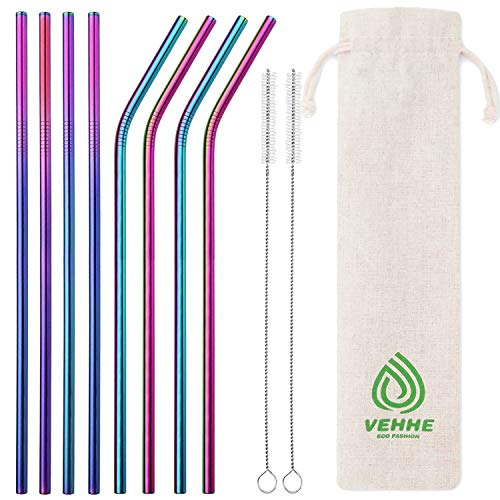  Metal Straws Drinking Straws 10.5" Stainless Steel Straws Reusable 8 Set - Ultra Long Rainbow Color-Cleaning Brush For 20/30 Oz For Yeti