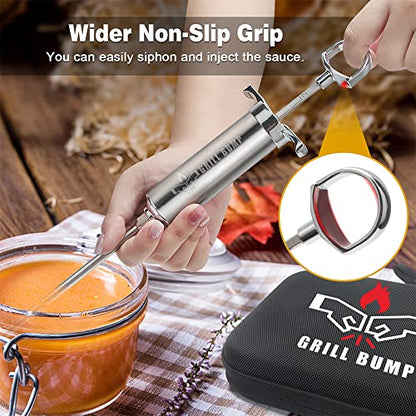  Rill Bump Meat Injector Syringe Kit With 3 Professional Marinade Injector Needles And Travel Case For BBQ Grill Smoker, Turkey And Brisket; 2-oz Large Capacity, Both Paper User Manual And E-Book