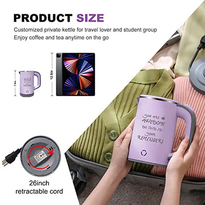  Small Electric Tea Kettle, 0.8L Portable Travel Hot Water Boiler Stainless Steel,Low Power Cordles Mini Electric Coffee Kettle Auto Shut-off,Gift For Camping, Travel, Office And Student Dormitory