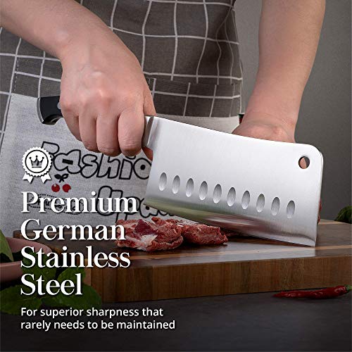  Kitchen Cleaver Knife Set - Stainless Steel Professional Blade & Bone Cutting Cleaver Knife - Sharp Butcher Knife - Best For Professional Chefs With Dual Sharpener & Edge Guard Cover