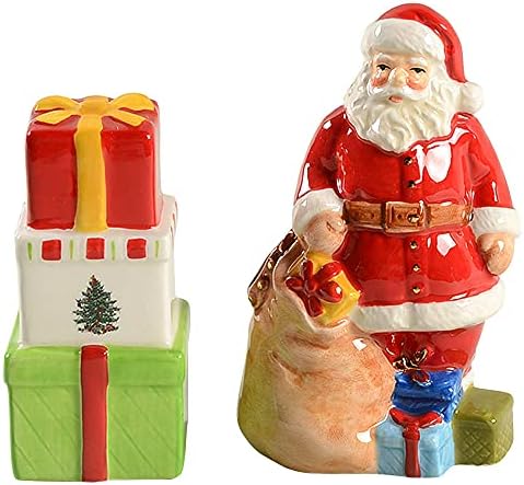 Spode Christmas Tree Collection Gold Figural Tree & Gift Salt And Pepper Shaker, Green, Measures 3.5-Inches, Holiday Kitchen And Table Shaker Set, Festive Home Décor