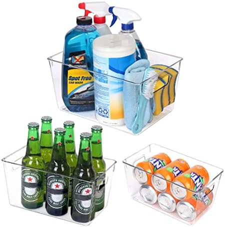  Clear Organizer Bins,【3-Pack】 Plastic Pantry Organization Or Storage ,for Kitchen Organizing/Cabinet Organizers/Shelf Storage Bins (1Large+1Medium+1Small)