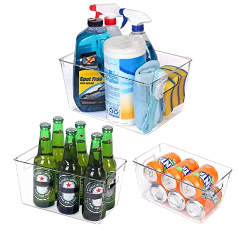  Clear Organizer Bins,【3-Pack】 Plastic Pantry Organization Or Storage ,for Kitchen Organizing/Cabinet Organizers/Shelf Storage Bins (1Large+1Medium+1Small)