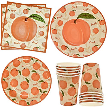  Peach Fruit Party Supplies Tableware Set Includes 24 9" Paper Plates 24 7" Plate 24 9 Oz Cups 50 Lunch Napkins For Sweet As Peaches Summer Tropical Themed Disposable Baby Shower Birthday Dinnerware