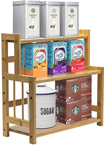  Sorbus Kitchen Countertop Organizer Bamboo Wooden Counter Storage Shelf Rack For Spice, Soap, Skin Care, Makeup Display Stand, Bathroom Shelves, Vanity, Office (3-Tier)