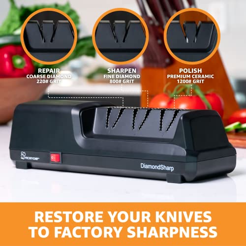  Electric Knife Sharpener For Kitchen Knives, Powerful Motor With Precision Guides And Professional Diamond Abrasives, Expert Automatic Angle Detection For Sharper Knives