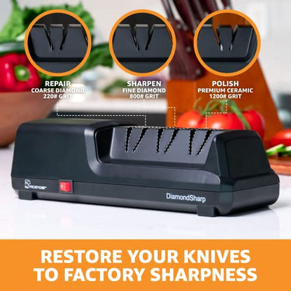  Electric Knife Sharpener For Kitchen Knives, Powerful Motor With Precision Guides And Professional Diamond Abrasives, Expert Automatic Angle Detection For Sharper Knives