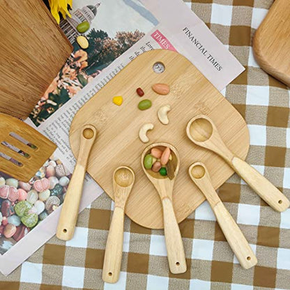  Kitchen Bamboo Wood Measuring Spoons For Measuring Dry And Liquid Ingredients, Pack Of 5