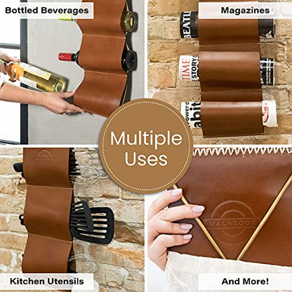  Wall Wine Rack - Leather Wine Rack, Hanging Wine Rack For 6 Bottles, Wine Gifts For Wine Lovers, Wall Mounted Wine Rack And Leather Wine Bottle Holder