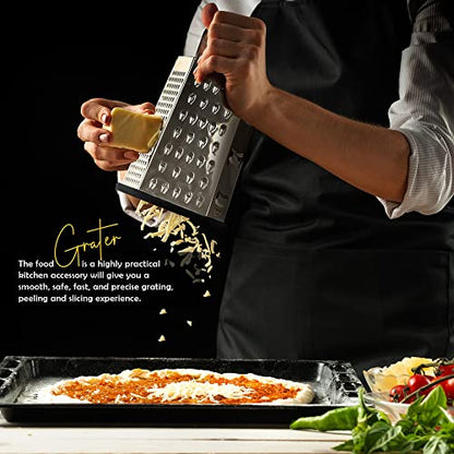  Utopia Kitchen - Cheese Grater & Shredder - Stainless Steel - 6 Sided Box Grater - Large Grating Surface With 6 Razor Sharp Blades - Non Slippery Rubber Bottom - Perfect To Slice, Grate, Shred & Zest Fruits, Vegetables, Cheeses & Many More! (Black)