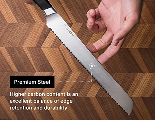  Serrated Bread Knife - 9.5 Inch Bread Cutter - High Carbon Stainless Steel Serrated Kitchen Knives, Black