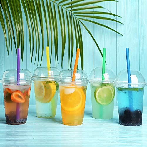  100 Pcs Smoothie Boba Individually Wrapped Straws, Jumbo Large Plastic Disposable Bubble Tea Milkshake Colorful Drinking Straws(0.43" Wide X 8.2" Long)