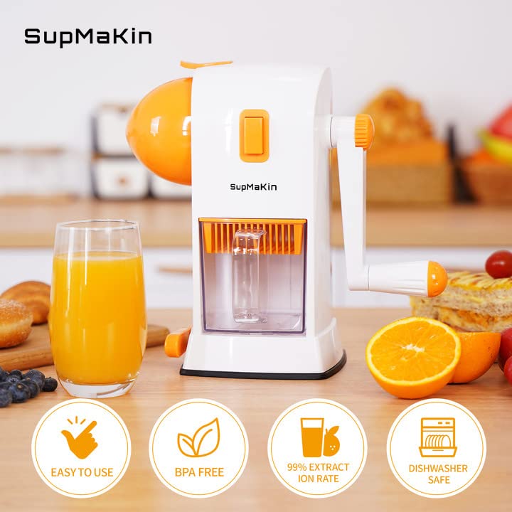  UPMAKIN Hand Citrus Lemon Juicer, Manual Orange Squeezer Cold Pressed Juicers, Max Extraction Rate, Pulp Strainer, Easy To Clean, Wireless Portable Travel Juice Mate