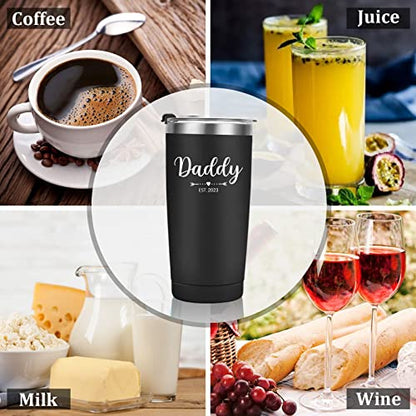  Daddy And Mommy Est 2023 Travel Tumbler, New Parents Insulated Tumblers 20Oz, Mom Dad Gift For Mother's Day, Father's Day, Christmas, New Pregnancy, Birthday, Baby Shower (Black Aqua Blue)