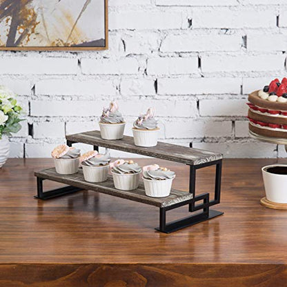  2-Tier Torched Wood And Metal Dessert Display Riser