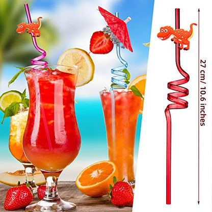  24 Pieces Reusable Dinosaur Straws Plastic Dinosaur Straws For Kids Safari Jungle Dinosaur Theme Straws For Dinosaur Party Decoration Supplies Birthday Party Favors, 8 Styles
