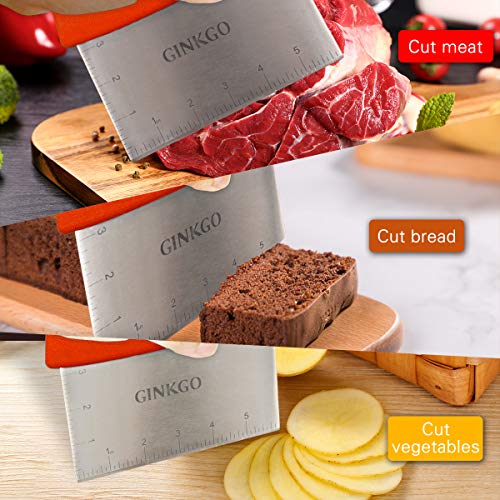  INKGO Stainless Steel Bench Scraper, 6 Inch Multi-Function Kitchen Scraper Can Be Used As Pastry Cake Dough Pizza Food Cutters' Tool, Red