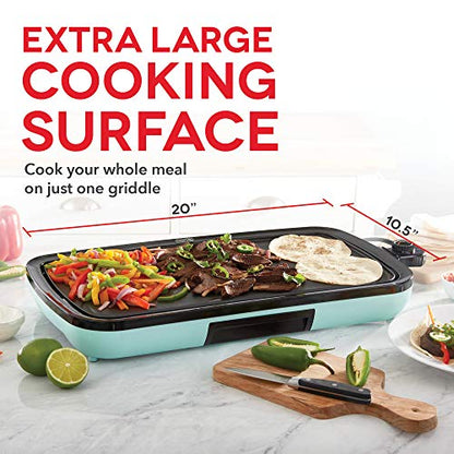  DASH Everyday Nonstick Electric Griddle For Pancakes, Burgers, Quesadillas, Eggs & Other On The Go Breakfast, Lunch & Snacks With Drip Tray + Included Recipe Book, 20in, 1500-Watt - Aqua