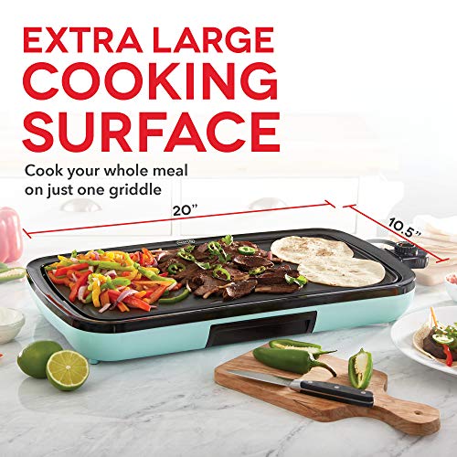  DASH Everyday Nonstick Electric Griddle For Pancakes, Burgers, Quesadillas, Eggs & Other On The Go Breakfast, Lunch & Snacks With Drip Tray + Included Recipe Book, 20in, 1500-Watt - Aqua
