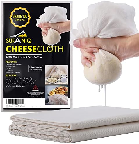  Cheesecloth, Grade 90 (9 Sq Feet), 100% Pure Cotton Reusable Cheese Cloths For Straining, Unbleached Ultra Fine Cheese Cloth Fabric, Premium Butter Muslin Cloth For Straining - (1 Sq Yard)