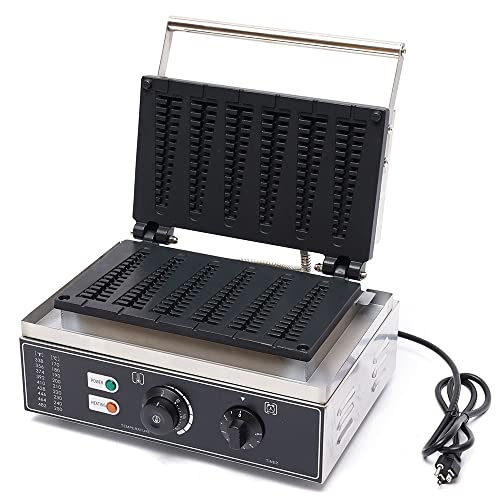  Commercial Electric Stick Waffle Maker Machine Non-Stick Pans 110V 1550W Hotdog Maker Iron Time And Temperature Control Stainless Steel Bread Baker (6 Stick)
