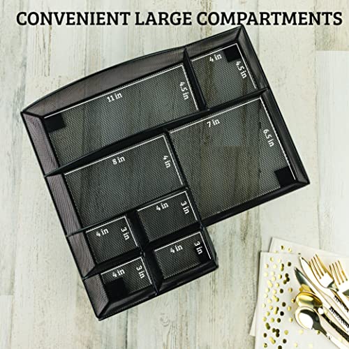  Countertop Silverware Caddy, 8 Compartment Paper Plate And Cutlery Caddy For Plates, Bowls, Forks, Spoons, Knives, Napkins, Perfect Flatware & Utensil Holder For Party, Picnic, Home, RV - Black