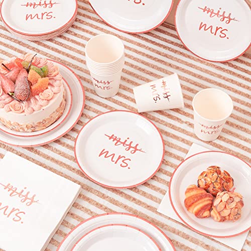  Rose Gold Miss To Mrs Napkins Plates Cups Set For Bridal Shower Engagement Bachelorette Party Decorations Supplies, Disposable Tableware Set Of 24 (9" & 7" Plates, Luncheon Napkin, 9oz Cups)