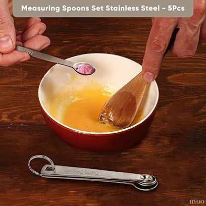  Measuring Spoons Set Stainless Steel - 5Pcs Dry Measure Spoons Liquid Teaspoon Measure Coffee Measuring Spoon - Small Spoons For Spice Jars Baking Items Cooking Spoon Sets For Kitchen With Hold Ring